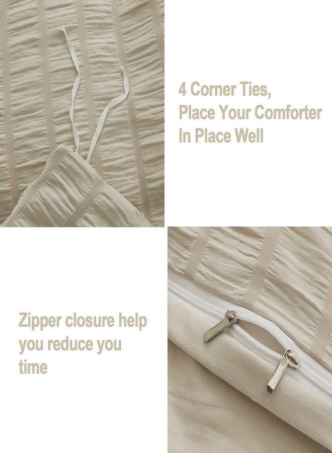 AveLom Beige Seersucker Duvet Cover Set King Size (104 x 90 inches), 3 Pieces (1 Duvet Cover + 2 Pillow Cases), Ultra Soft Washed Microfiber, Textured Duvet Cover with Zipper Closure, Corner Ties - Image 4